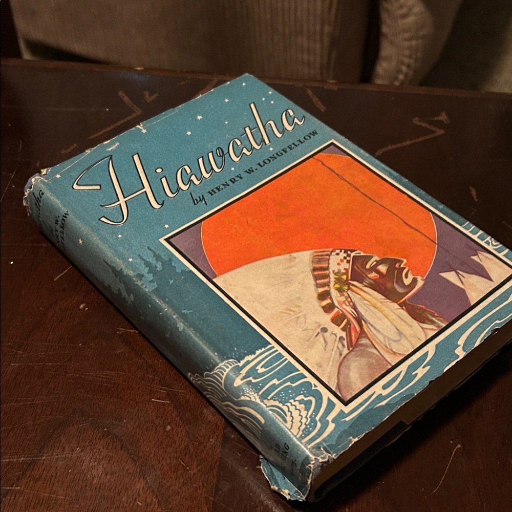 Vintage Hiawatha Decorative Book by Henry W. Longfellow - Blue and Orange